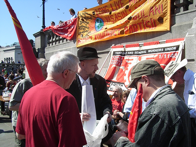 The banner reaches Trafalgar Square May day 2007